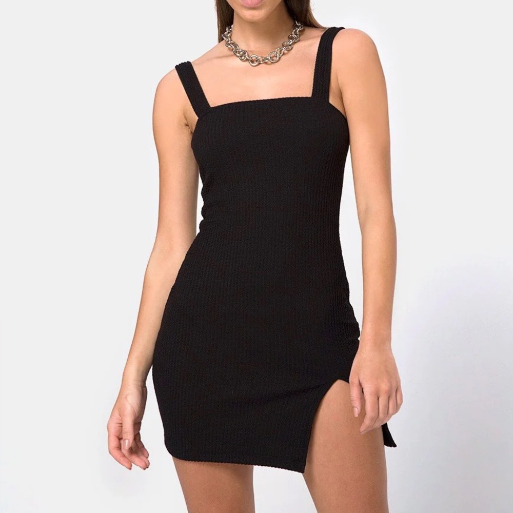 Motel Bodycon Dress In Rib Black